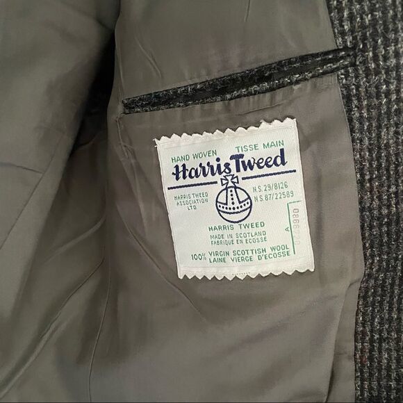 HARRIS TWEED Vintage Hand Woven Wool Sports Coat Jacket Blazer Black Gray 42R - Picture 10 of 11